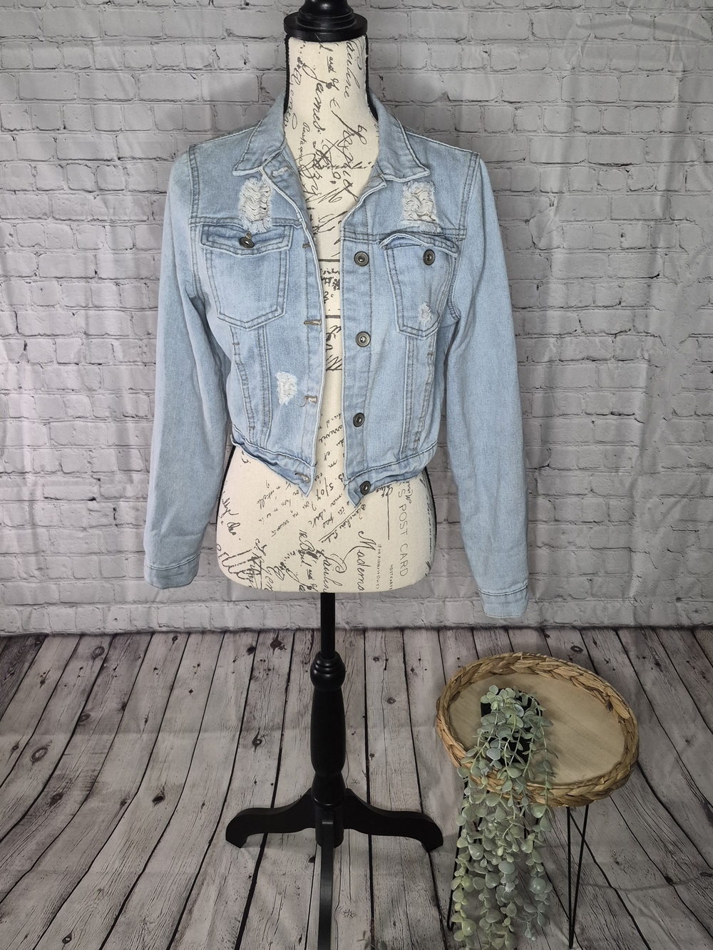 Women's Light Wash Distressed Denim Jacket